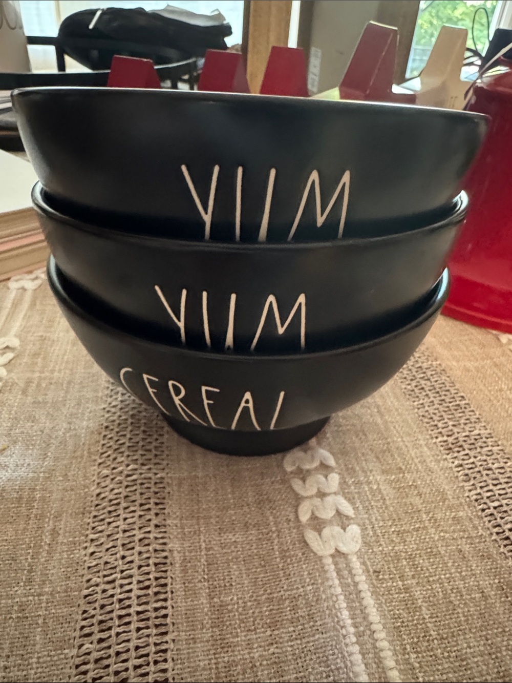 Rae Dunn Black 'YUM' & 'CEREAL' Matte Stackable Bowls